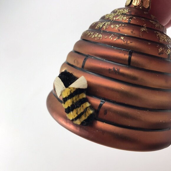 Vintage Czech Republic Art Glass Ornament Fuzzy Bee Honey Comb Bumblebee - Picture 7 of 7